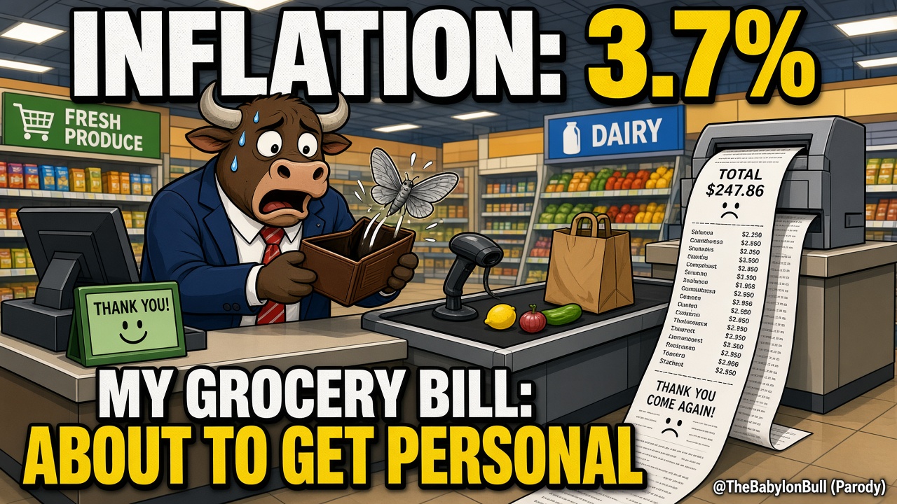 Parody meme: inflation 3.7%, my grocery bill about to get personal